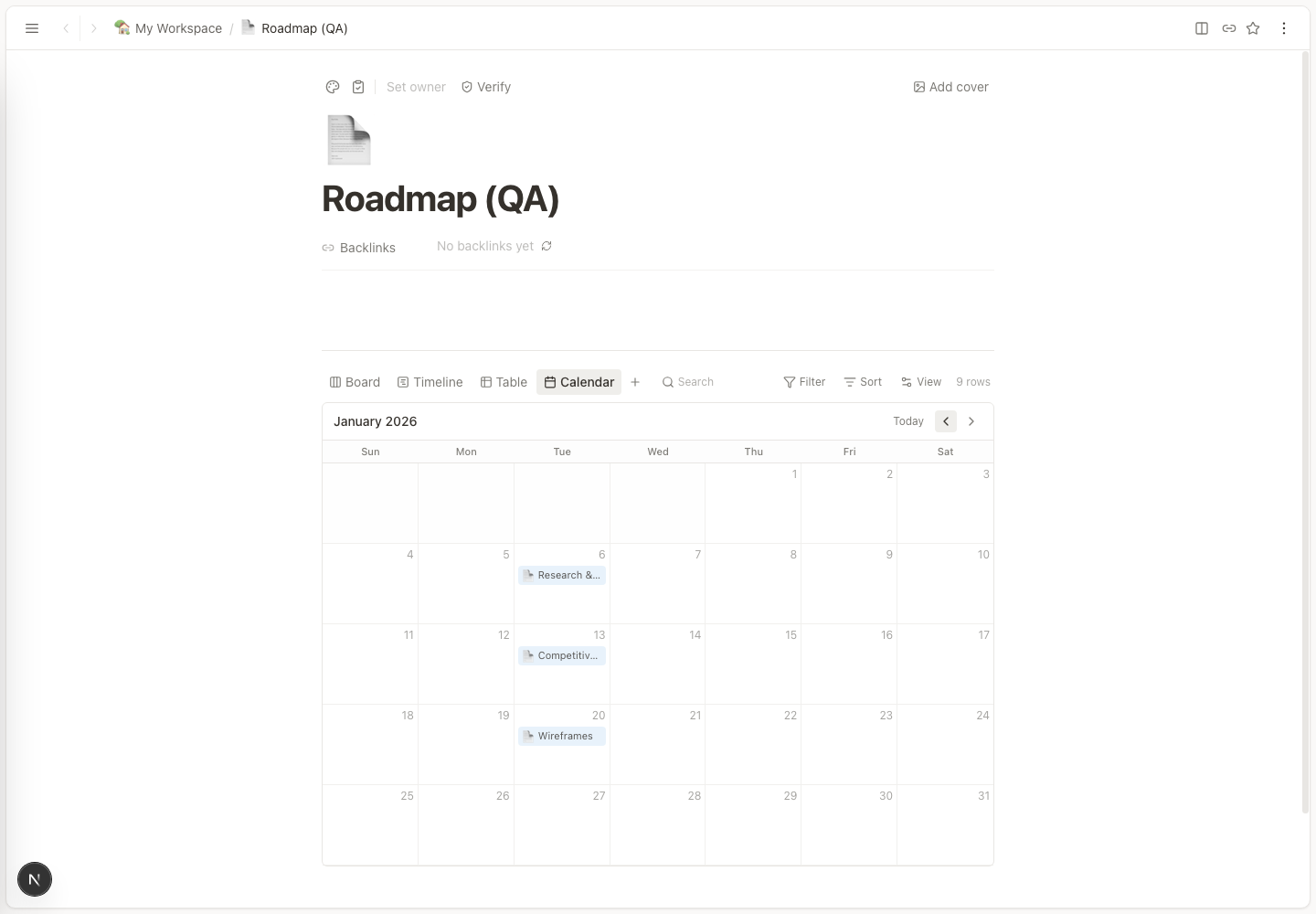 Calendar view